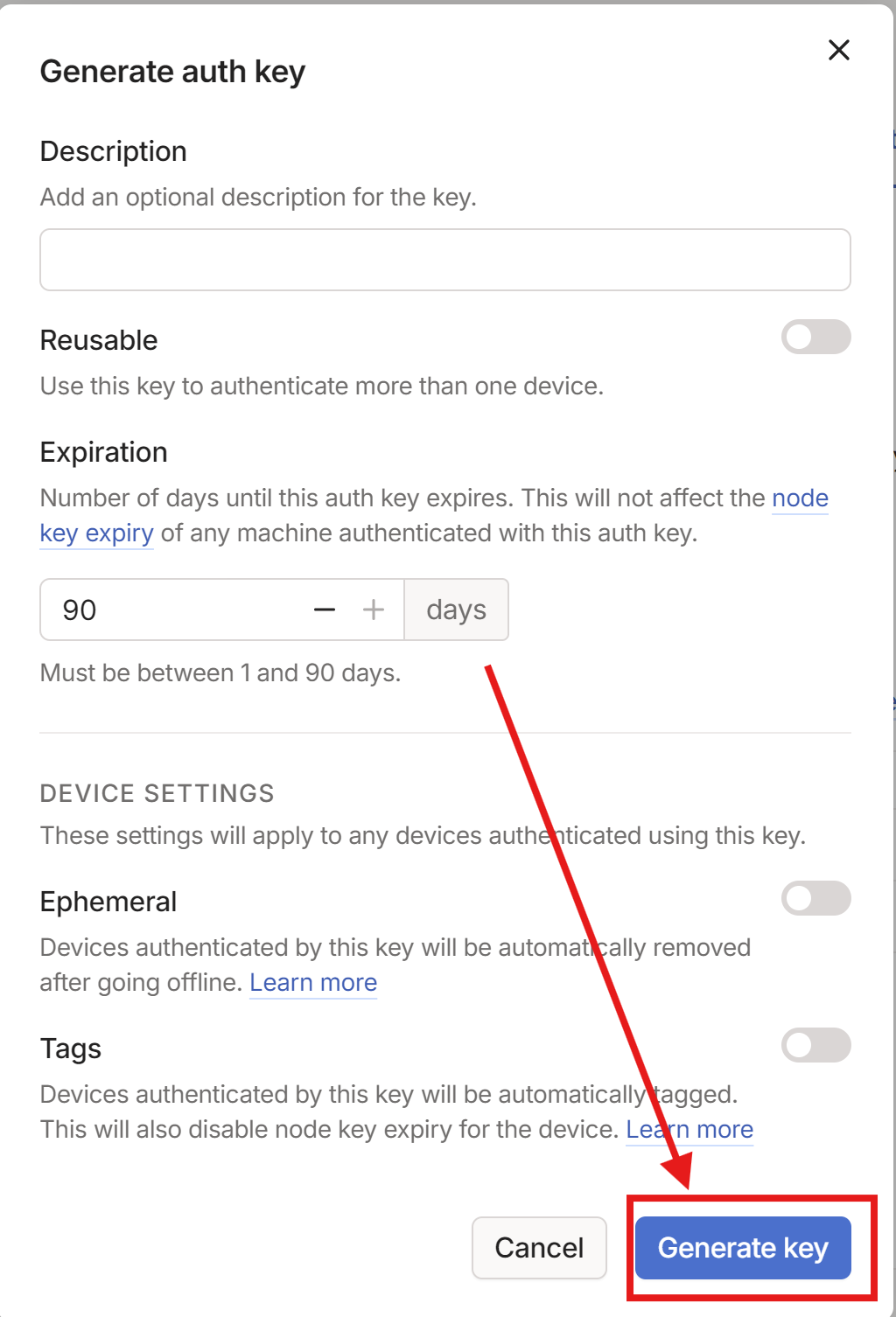 步骤 3：创建新的 Auth Key